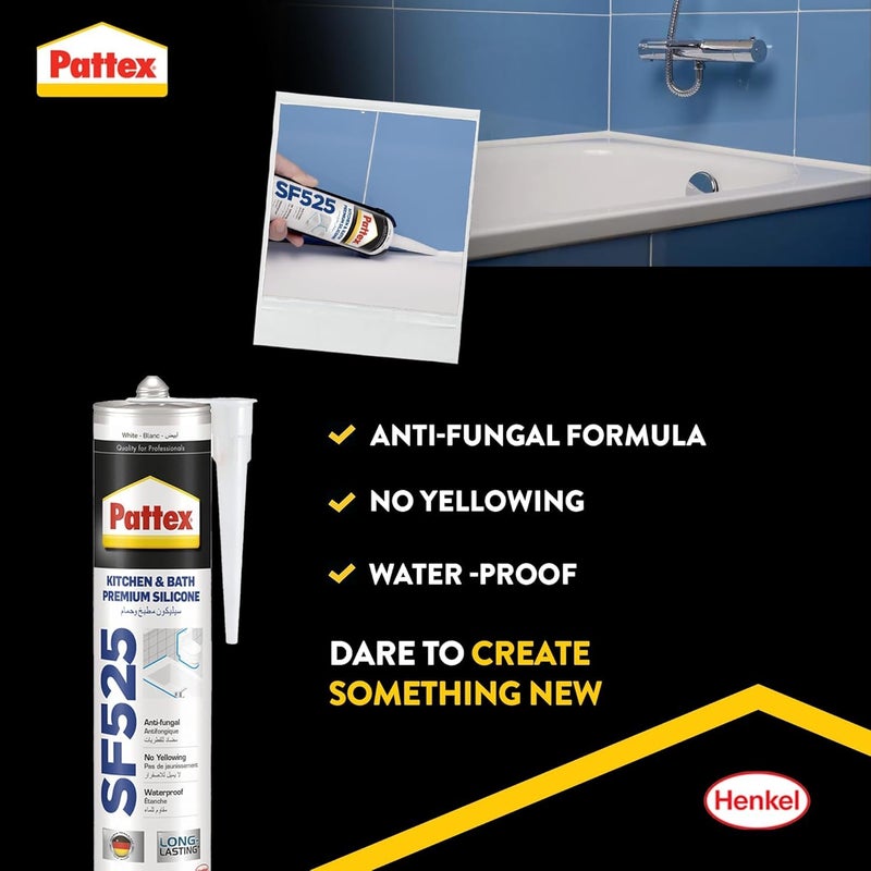 Pattex 4Pcs SF525 Kitchen & Bath Premium Silicone Sealant with 1Pc Caulking Gun - - Image 2